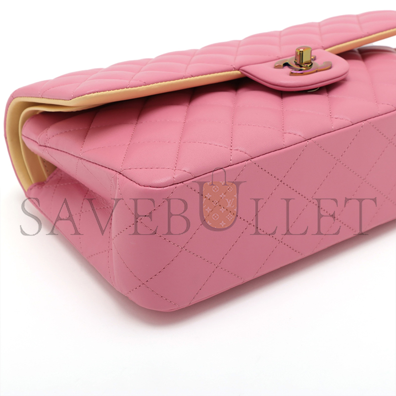 Ch*el master matelasse 25 lambskin double flap double chain bag pink rainbow metal fit (25.5*15*6cm)